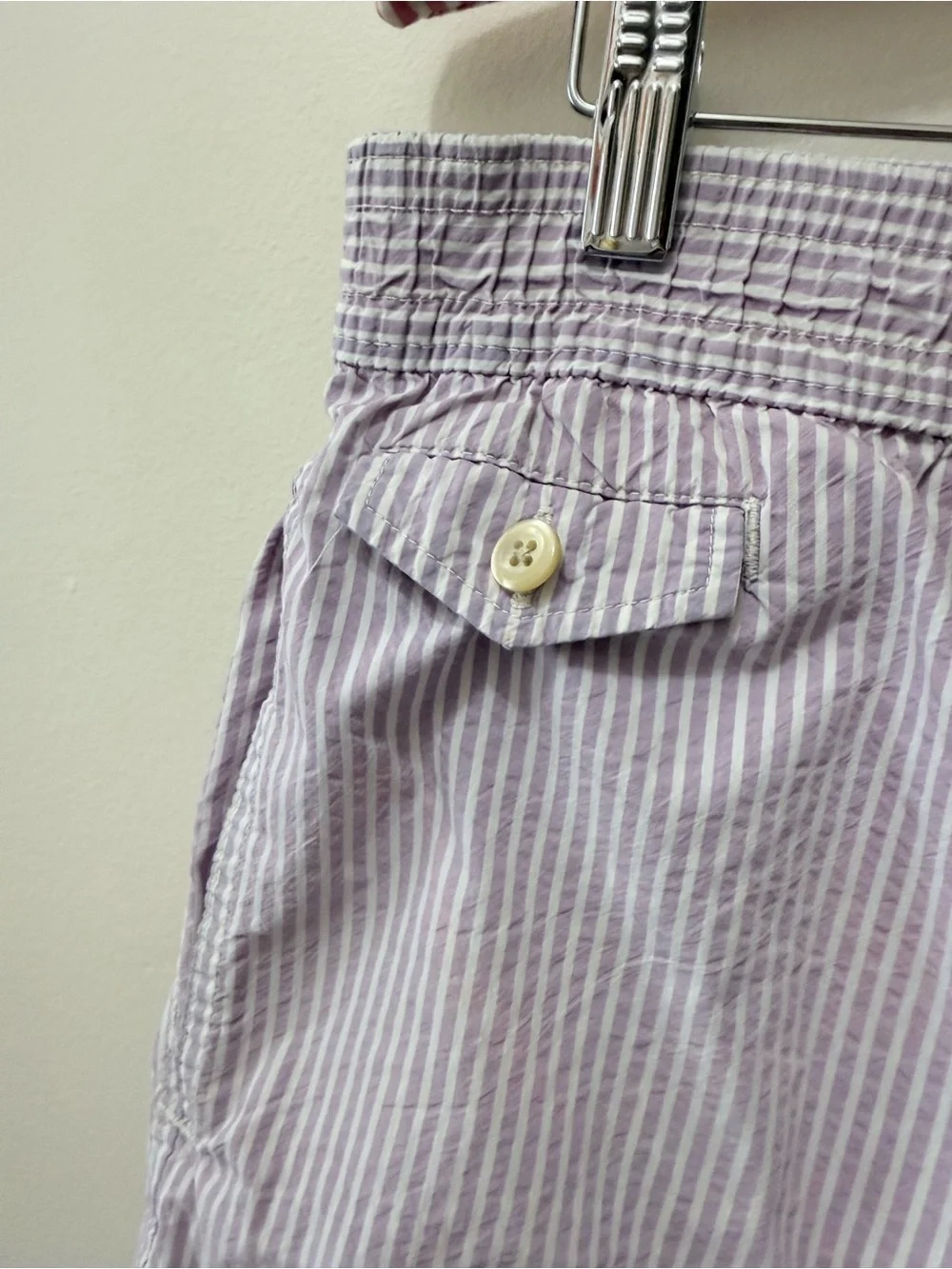 Polo Ralph Lauren Men's Swim Shorts Swimsuit Seersucker Pony Logo Purple White S
